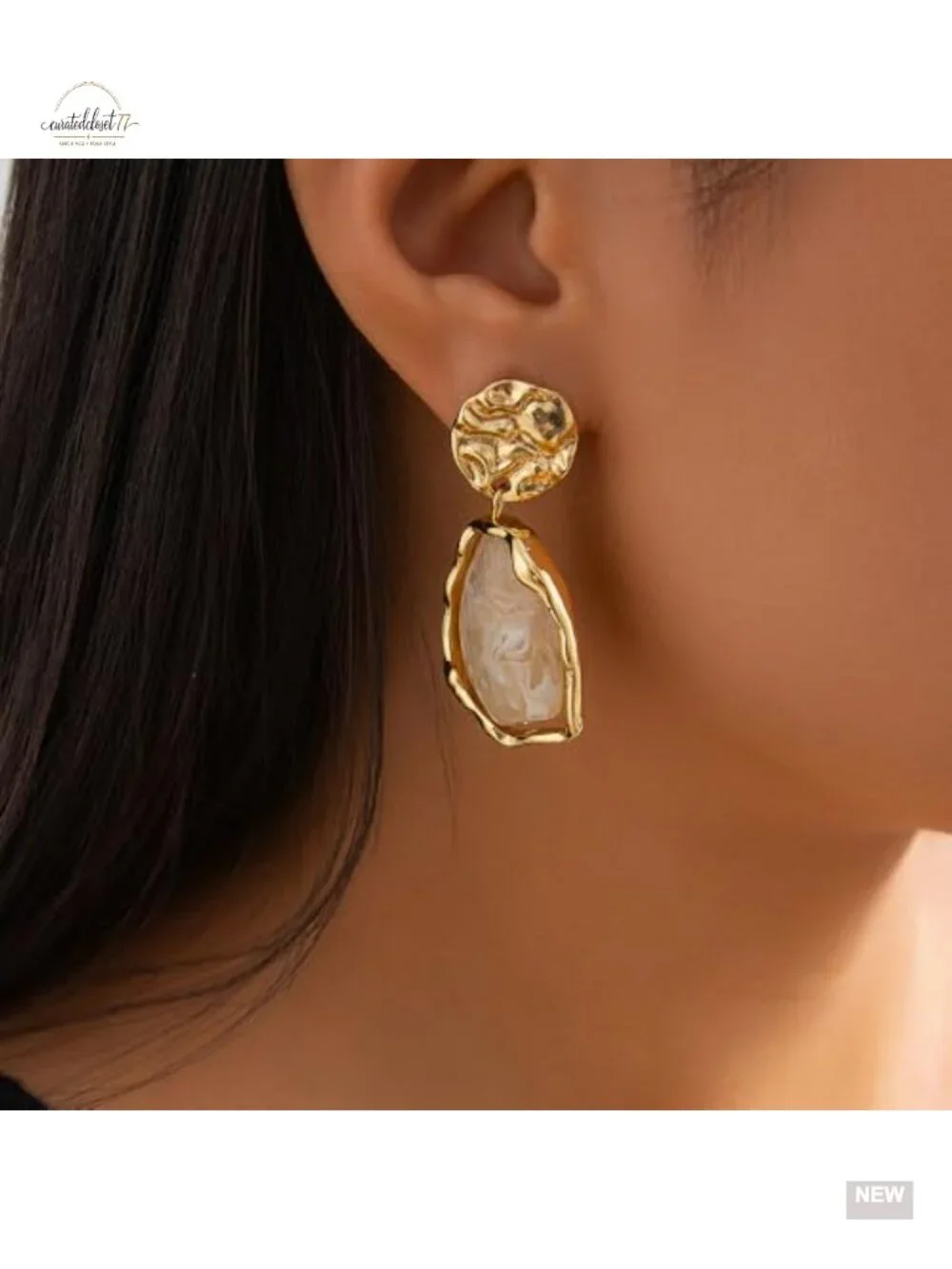 Dainty Irregular Crystal Drop Dangle Earrings 14K Gold Plated Statement Chunky